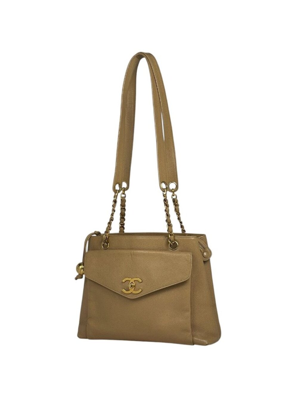 Chanel Tote Bag CC Logo Caviar Leather Beige